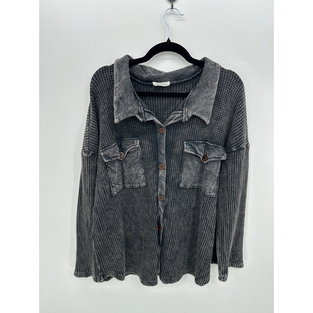 Bucketlist Womens Charcoal Wash Shacket Sz M Indie Grunge‎ Boho